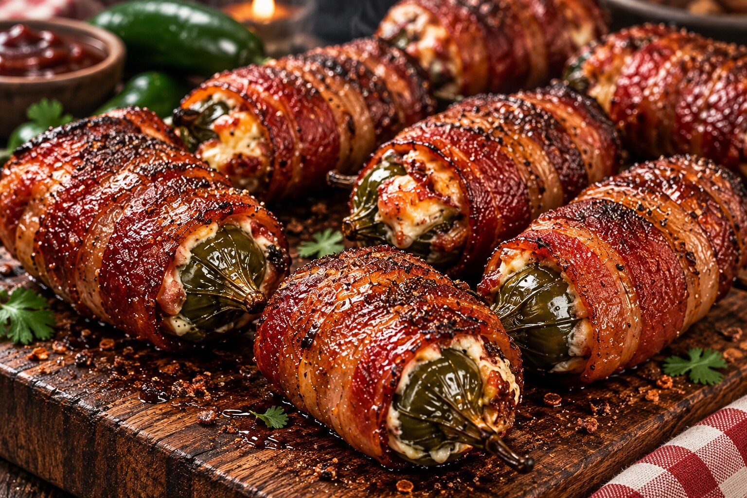 Bacon-wrapped smoked stuffed jalapeños