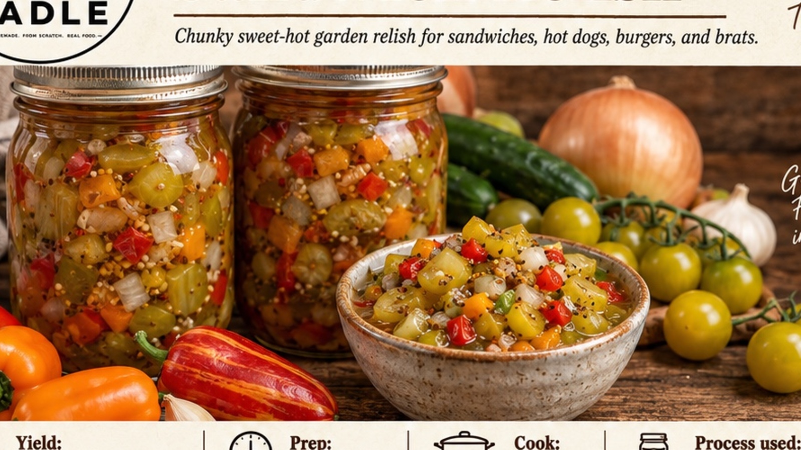 Jars and bowl of Firefly sweet heat relish
