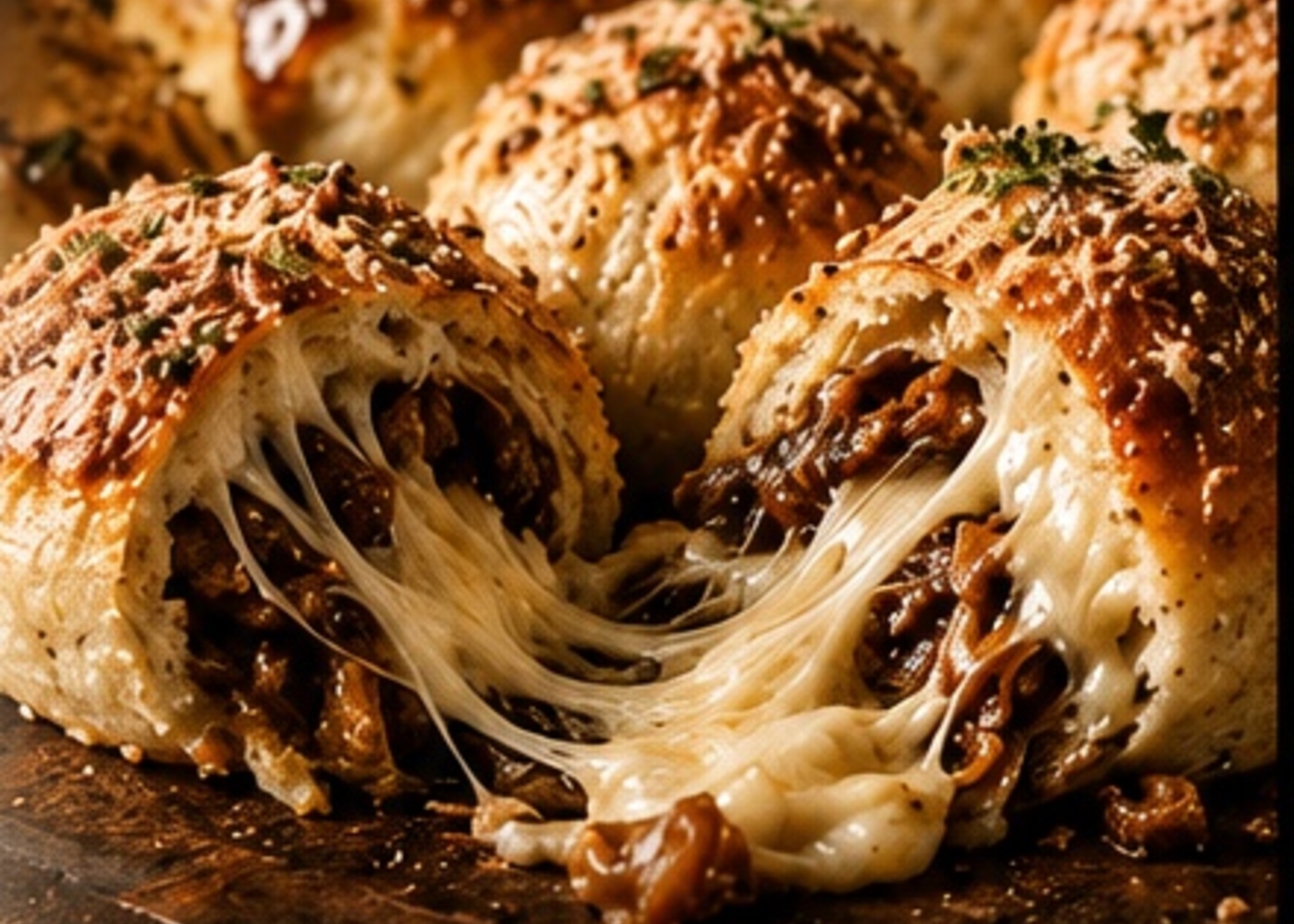 Cheese-filled French onion sourdough balls