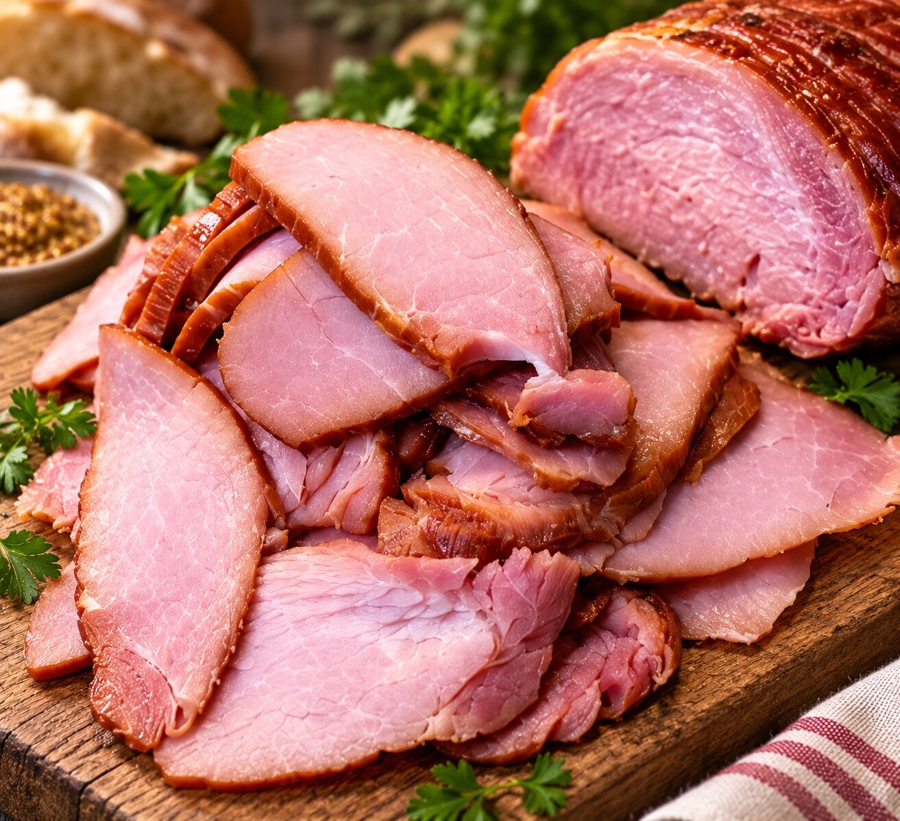 Thinly sliced house-cured deli ham