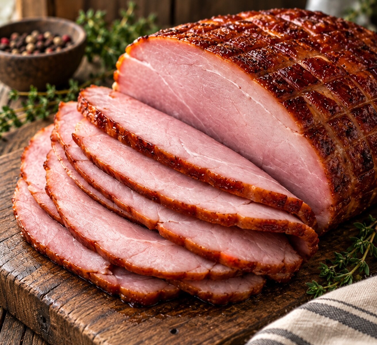 Sliced sweet maple ham